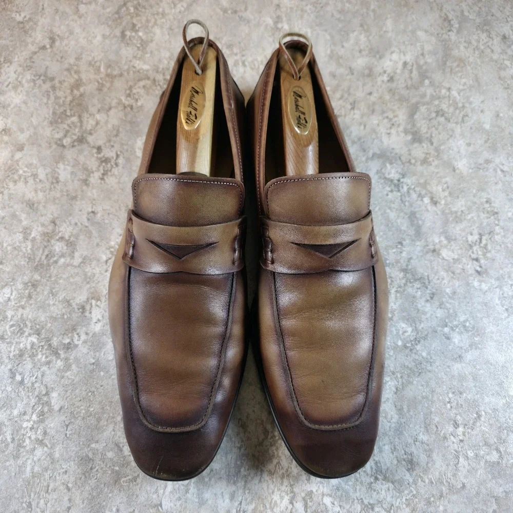 Magnanni Ramiro II Penny Loafer Shoes 18041 Brown Rustic Tan Leather Mens 13 M